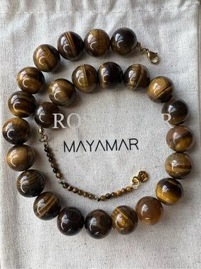 Mayamar 24k Gold Plated Tiger Eye Bead Necklace NWOT